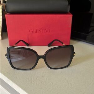 Valentino Black Oversized Sunglasses with Gold Accents